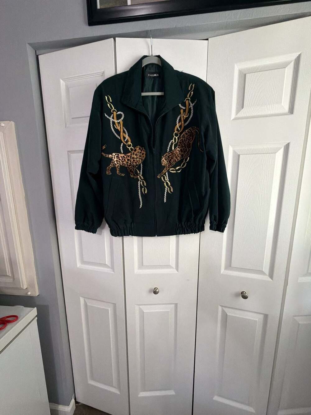 PARISILK Vintage Dark Green Bomber Jacket